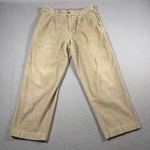 LL Bean Corduroy Pants Mens 36x30 Khaki Beige Natural Fit Double L Pleated